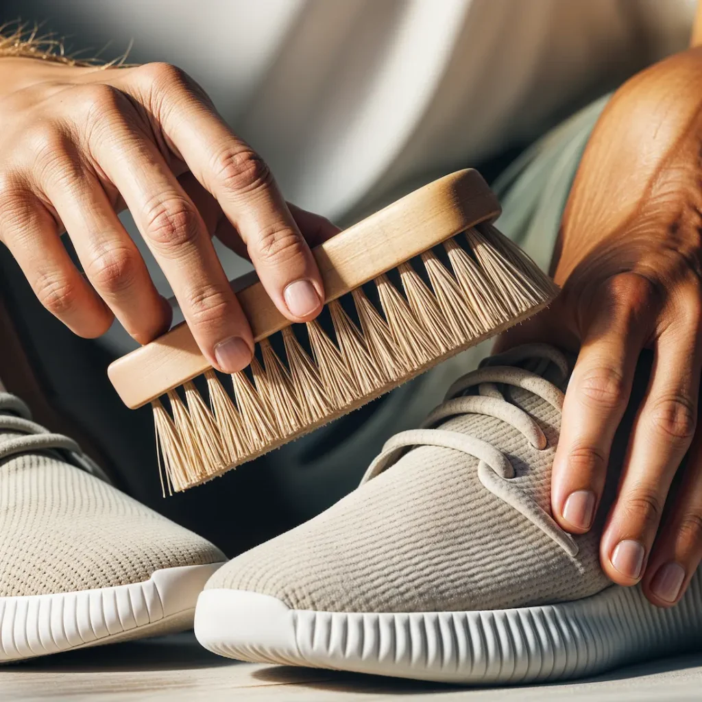limpiar zapatillas minimalistas con un cepillo de cerdas suaves